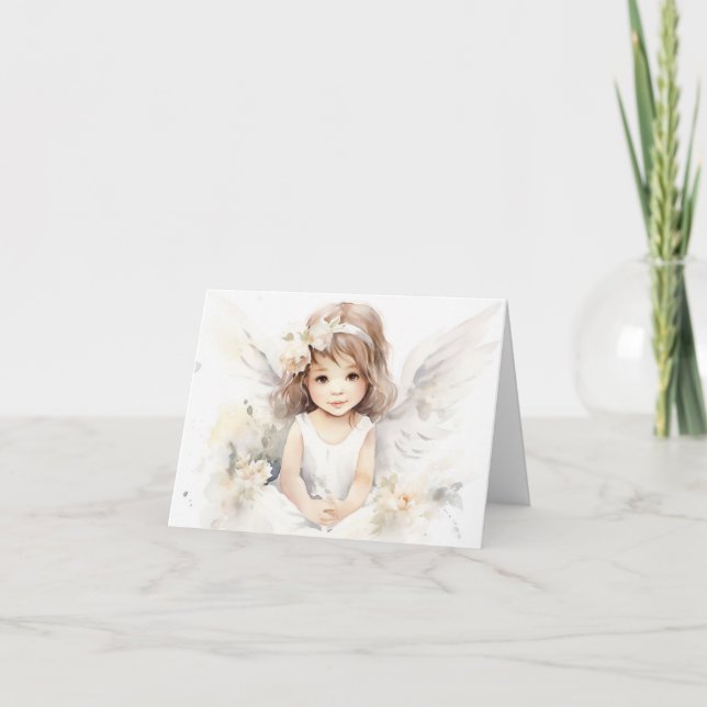 Watercolor Angel Girl  Note Card (Front)