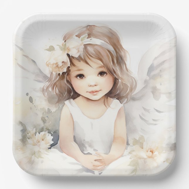 Watercolor Angel Girl  Paper Plates (Front)