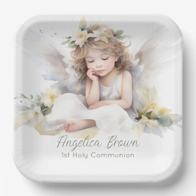 Watercolor Angel Girl  Paper Plates (Front)