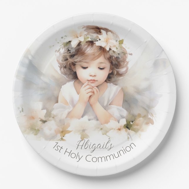 Watercolor Angel Girl  Paper Plates (Front)