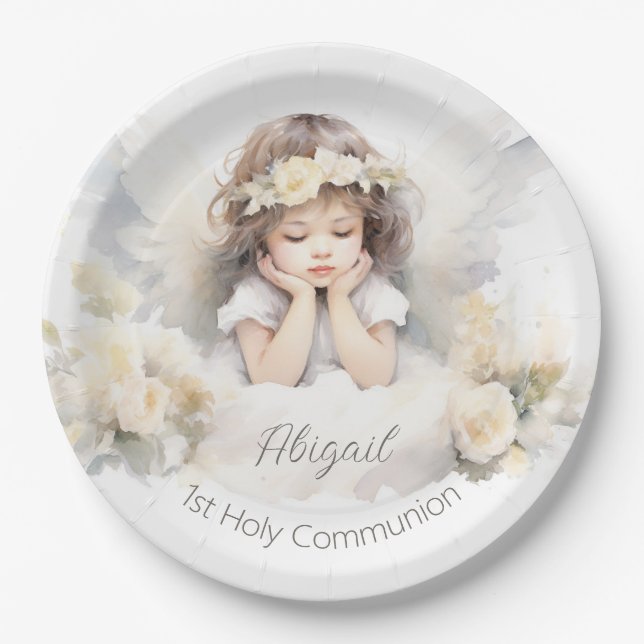 Watercolor Angel Girl  Paper Plates (Front)