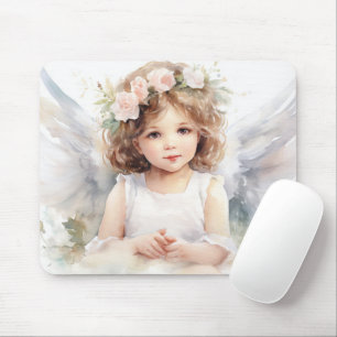 Watercolor Angel Girl With Roses Mouse Pad