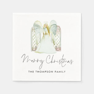 Watercolor Angel Merry Christmas Script Napkins