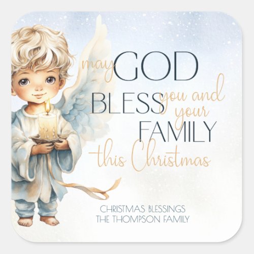 Watercolor Angel  Religious Christmas Square Sticker
