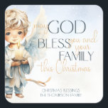 Watercolor Angel  Religious Christmas Square Sticker<br><div class="desc">Cute christmas design featuring trendy script and watercolor angel. The text can easily be personalized for a unique one of a kind design for your holiday day.</div>