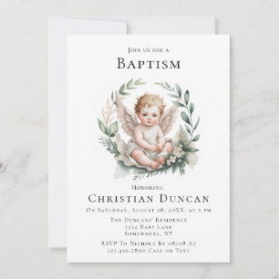 Watercolor Angel Wings Baptism Invitation