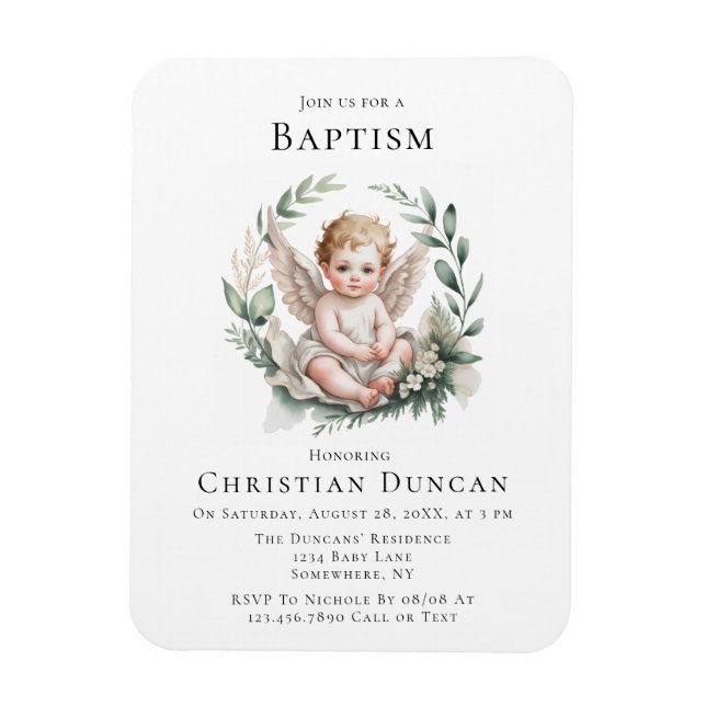 Watercolor Angel Wings Baptism Invite Magnet (Vertical)