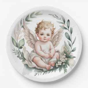 Watercolor Angel Wings Baptism  Paper Plates