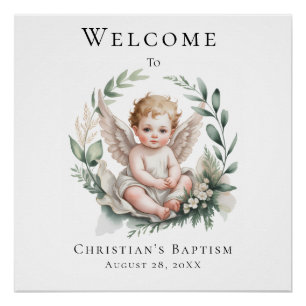 Watercolor Angel Wings Baptism Welcome Sign