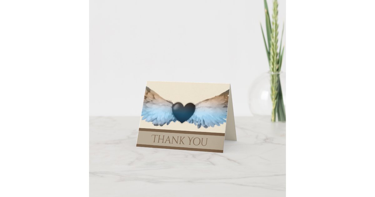 Watercolor Angel Wings & Heart Thank You Note Card | Zazzle