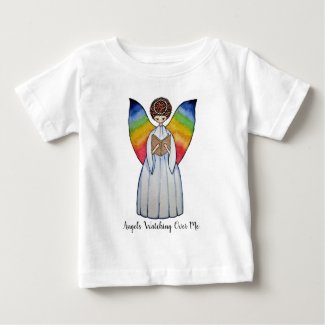 Watercolor Angel With Rainbow Wings Reading A Book Baby T-Shirt