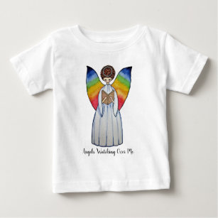 Watercolor Angel With Rainbow Wings Reading A Book Baby T-Shirt