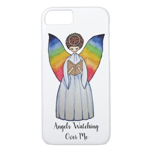 Watercolor Angel With Rainbow Wings Reading A Book iPhone 87 Case