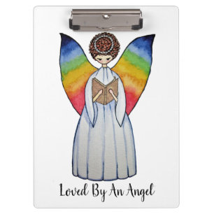 Watercolor Angel With Rainbow Wings Reading A Book Clipboard