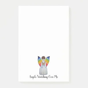Watercolor Angel With Rainbow Wings Reading A Book Post-it Notes