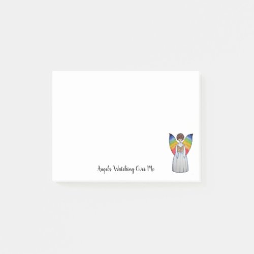 Watercolor Angel With Rainbow Wings Reading A Book Post_it Notes