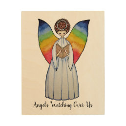 Watercolor Angel With Rainbow Wings Reading A Book Wood Wall Decor