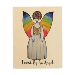 Watercolor Angel With Rainbow Wings Reading A Book Wood Wall Decor