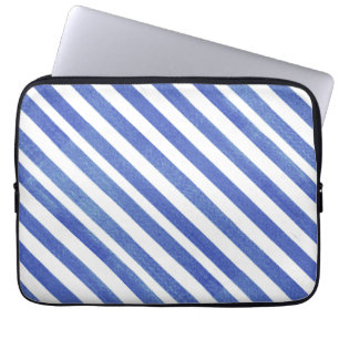 Watercolor Angled Blue and White Stripes Laptop Sleeve