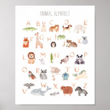Watercolor animal abc kids alphabet. Nursery room