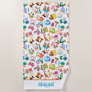 Watercolor Animal Alphabet Adorable Kids Beach Towel