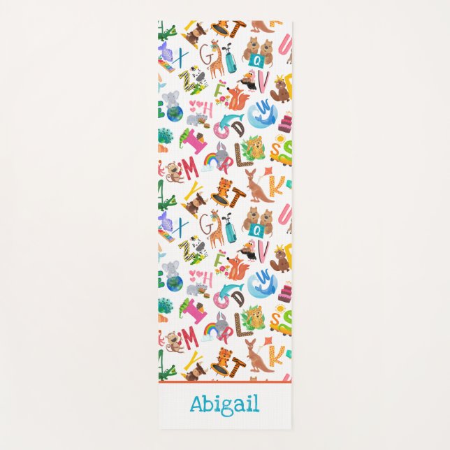 Watercolor Animal Alphabet Adorable Kids Yoga Mat (Front)