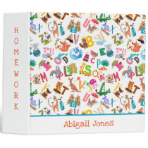 Watercolor Animal Alphabet Adorable Personalized 3 Ring Binder