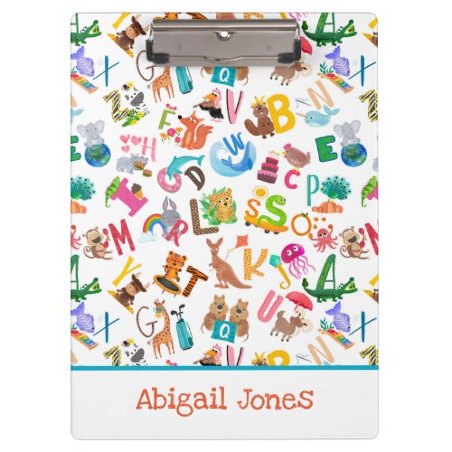 Watercolor Animal Alphabet Adorable Personalized Clipboard