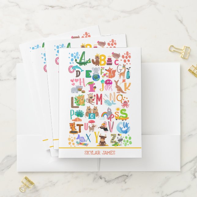 Watercolor Animal Alphabet Adorable Personalized Pocket Folder (In Situ)