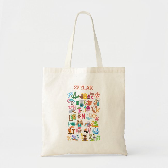 Watercolor Animal Alphabet Adorable Personalized Tote Bag