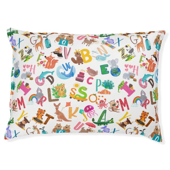 Watercolor Animal Alphabet Adorable Pet Bed (Front)