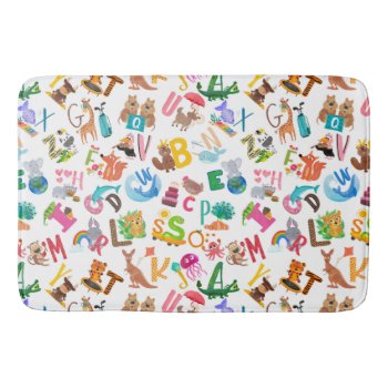 Watercolor Animal Alphabet Cute Kids Bath Mat by LilPartyPlanners at Zazzle