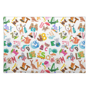 Watercolor Animal Alphabet Cute Kids Cloth Placemat