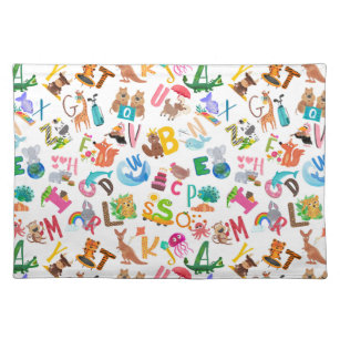Watercolor Animal Alphabet Cute Kids Cloth Placemat