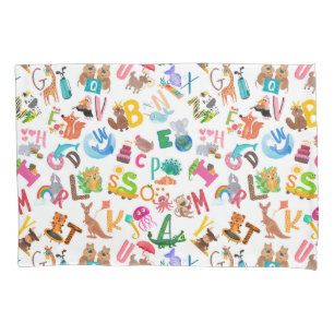 Watercolor Animal Alphabet Cute Kids Pillow Case