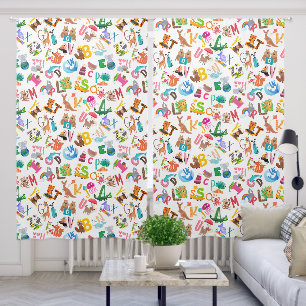 Watercolor Animal Alphabet Kids Nursery ABC Blackout Curtains