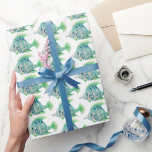 Watercolor Animal Art Blue Tropical Fish Wrapping Paper