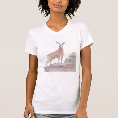 Watercolor Animal Art Red Deer T_Shirt