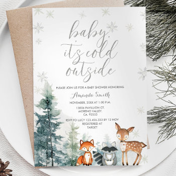 Watercolor Animal Cold Outside Baby Shower Invitation by HappyPartyStudio at Zazzle