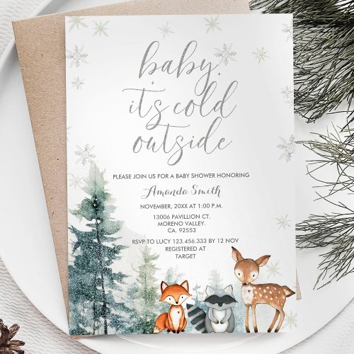 Watercolor Animal Cold Outside Baby Shower Invitation