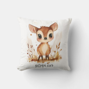Watercolor Animal Deer Personalized Kids Playroom Throw Pillow