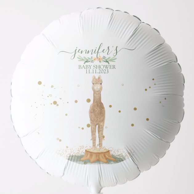 Watercolor Animal Loves Alpaca Baby Balloon