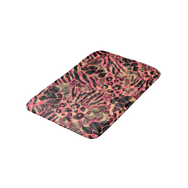 Watercolor Animal Safari Print Bath Mat (Angled)
