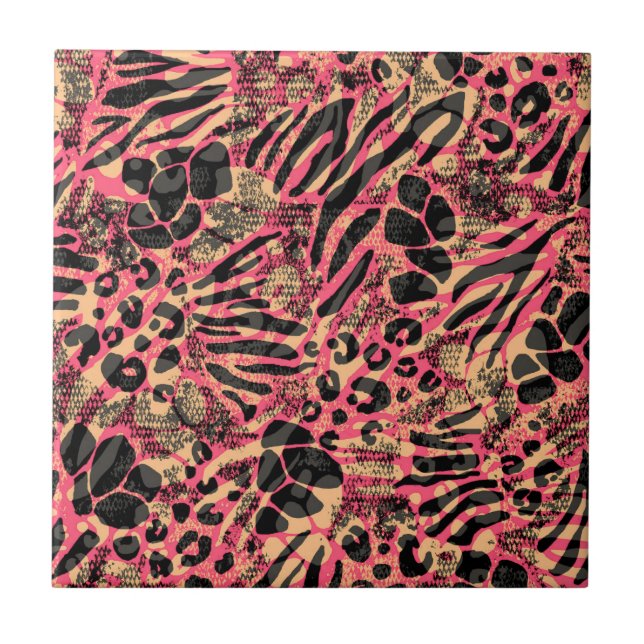 Watercolor Animal Safari Print Ceramic Tile (Front)