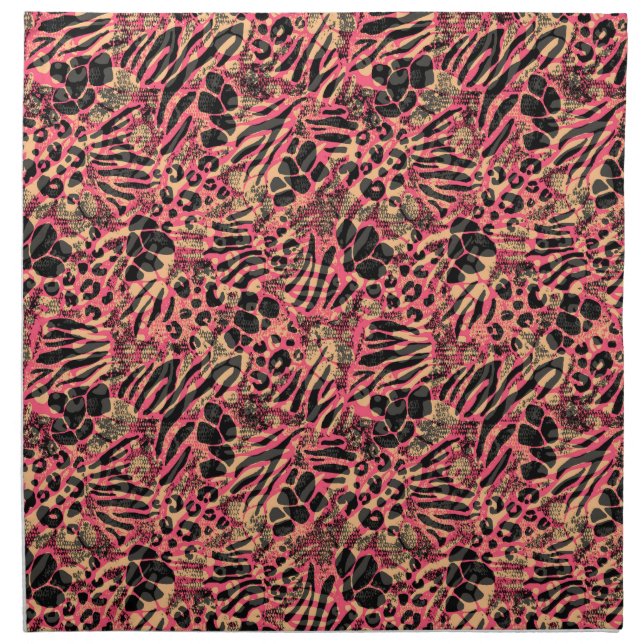 Watercolor Animal Safari Print Cloth Napkin (Front)