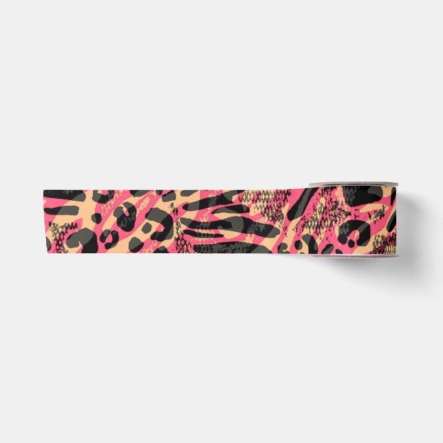 Watercolor Animal Safari Print Satin Ribbon (Front)