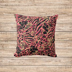 Watercolor Animal Safari Print Throw Pillow