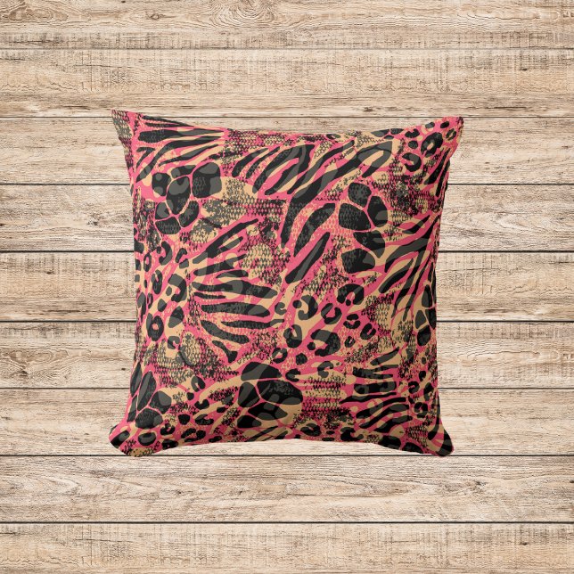 Watercolor Animal Safari Print Throw Pillow (Creator Uploaded)