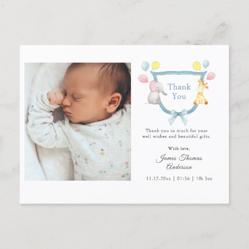 Watercolor Animals Baby birth announcement