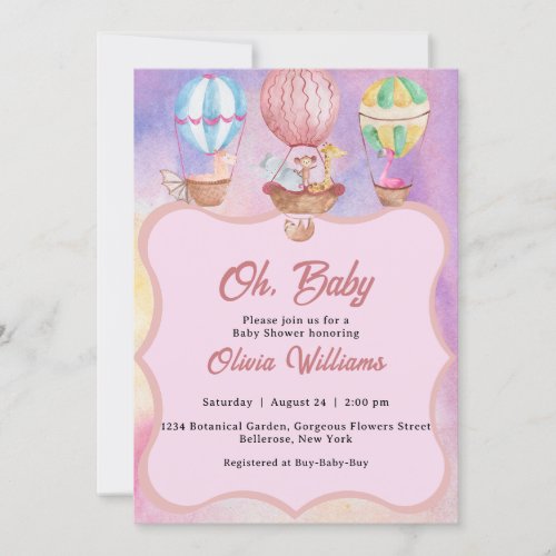 Watercolor Animals Baby Shower Invitation